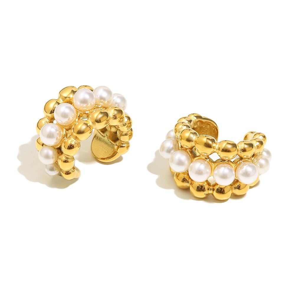 Orecchini a perno geometrici minimalisti in acciaio inossidabile con placcatura in oro 18K e perle finte per donna