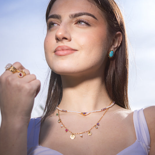 Collana da donna minimalista con pendente di perle e zirconi in acciaio inossidabile con finitura placcata