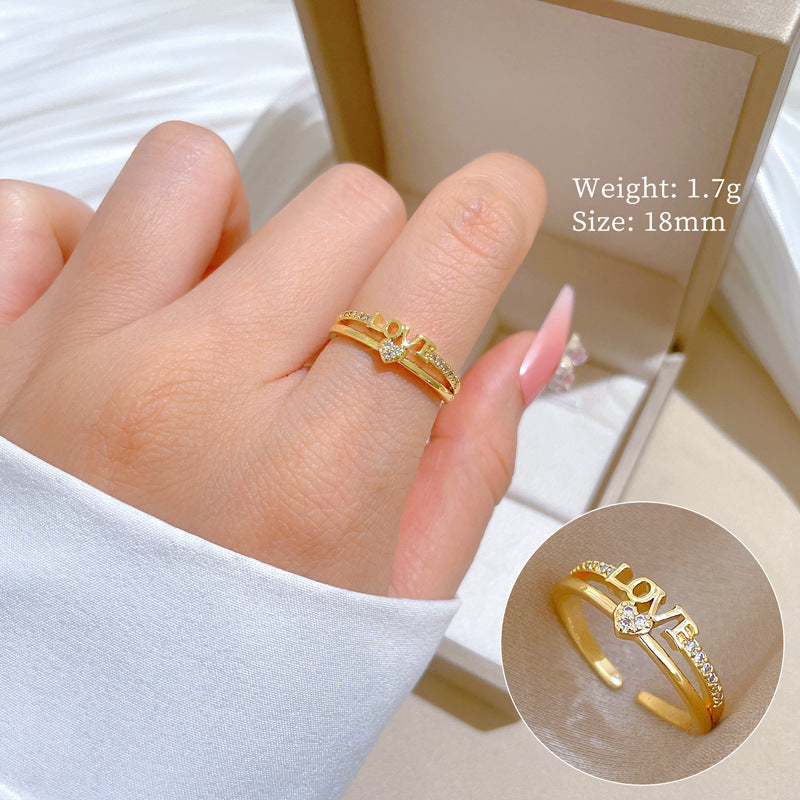 Minimalist Geometric Gold-Plated Brass Open Ring for Women with Crown Shape and Rhinestone Inlay