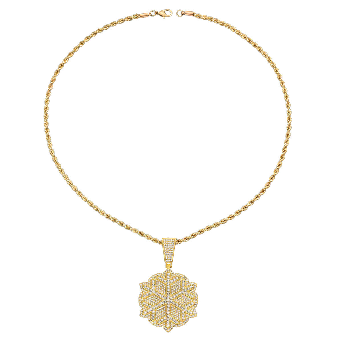 Collar con colgante de aleación con forma de copo de nieve estilo hip hop con incrustaciones de diamantes de imitación para mujer