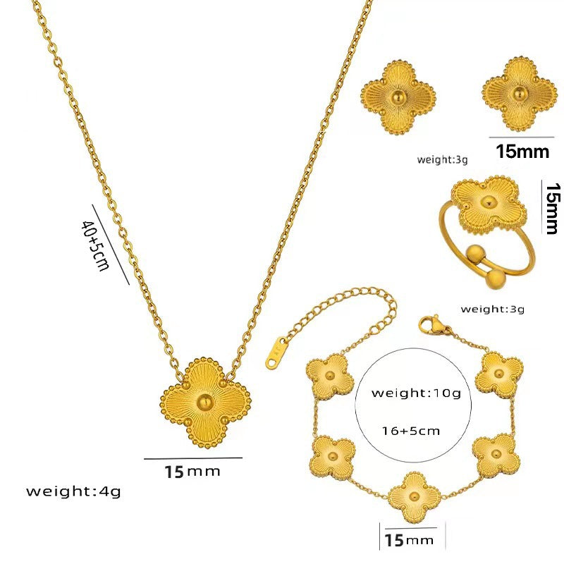 Fashionable Four-Leaf Clover Clavicle Necklace Set for Women in Titanium Steel with Laser Finish and Geometric Design