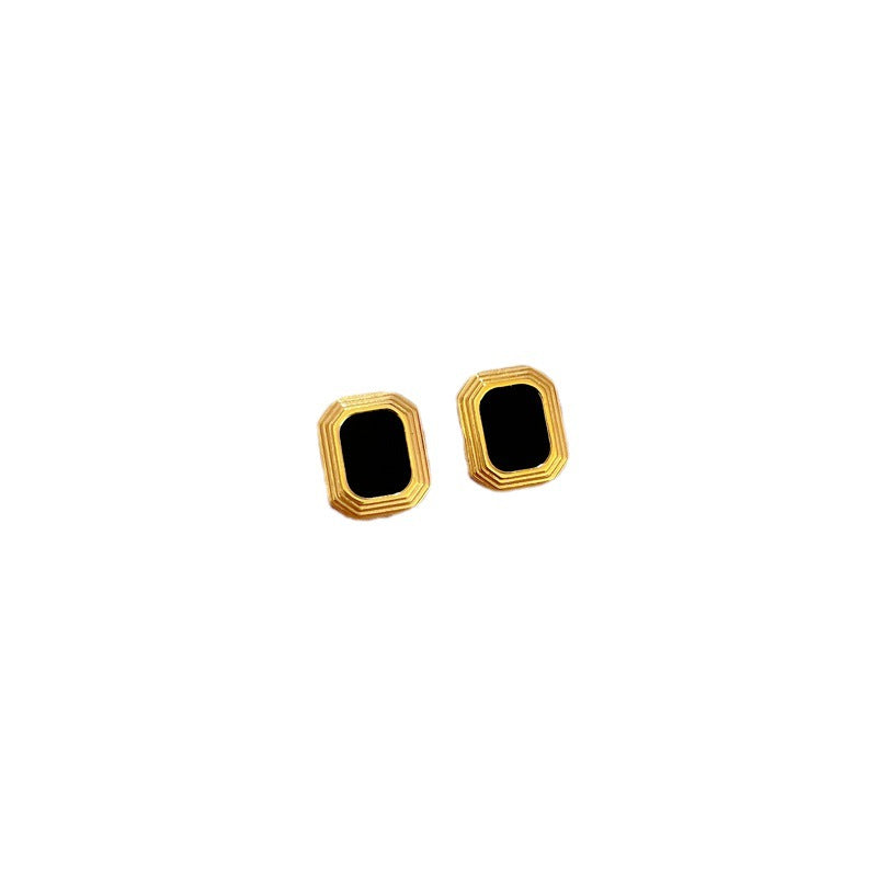 Pendientes de tuerca cuadrados minimalistas de acero de titanio y ágata para mujer, joyería elegante de tono frío para fiestas