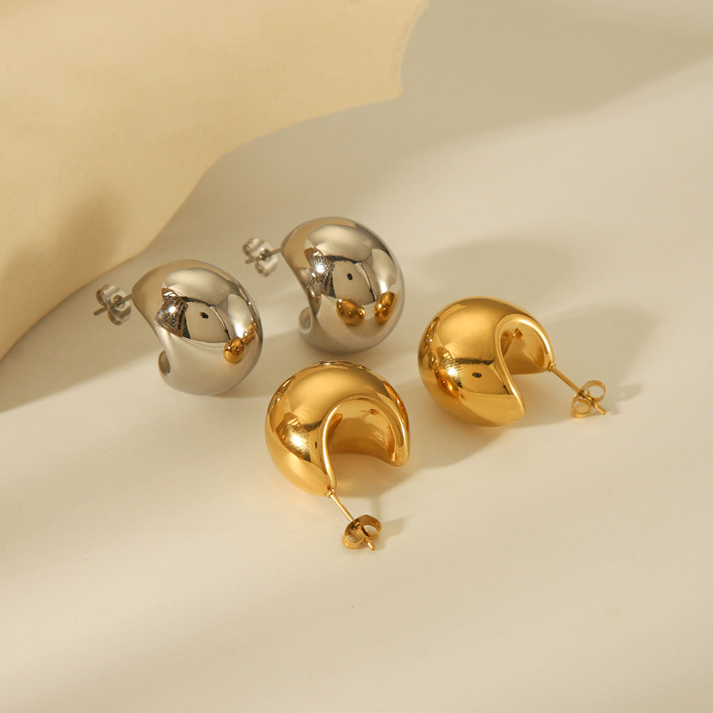 Geometric C-Shaped Titanium Steel Hollow Hypoallergenic Stud Earrings for Women with Vacuum Plating Finish