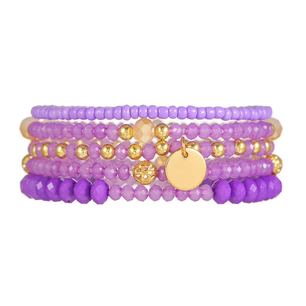 Bohemian Elegant Geometric Round Glass Seed Bead Stretch Bracelet Set for Women