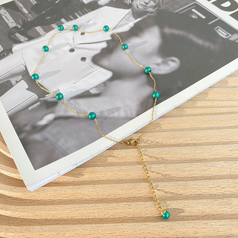 Geometric Imitation Pearl Plated Titanium Steel Necklace for Unisex