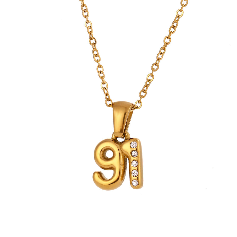 Minimalist Fashion Necklace for Women with Stainless Steel Chain, 18K Gold Plated Titanium Steel Pendant, Micro-Paved Rhinestone Accent, 3D Numeric Year Design
