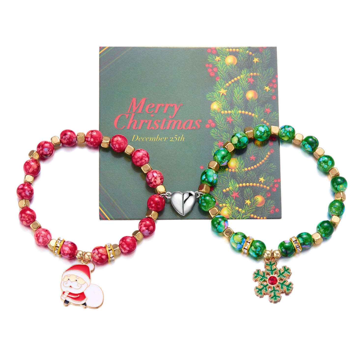 Pulsera magnética de resina con cuentas de Fashion-Commuter con diseño de Papá Noel y corona floral para mujer