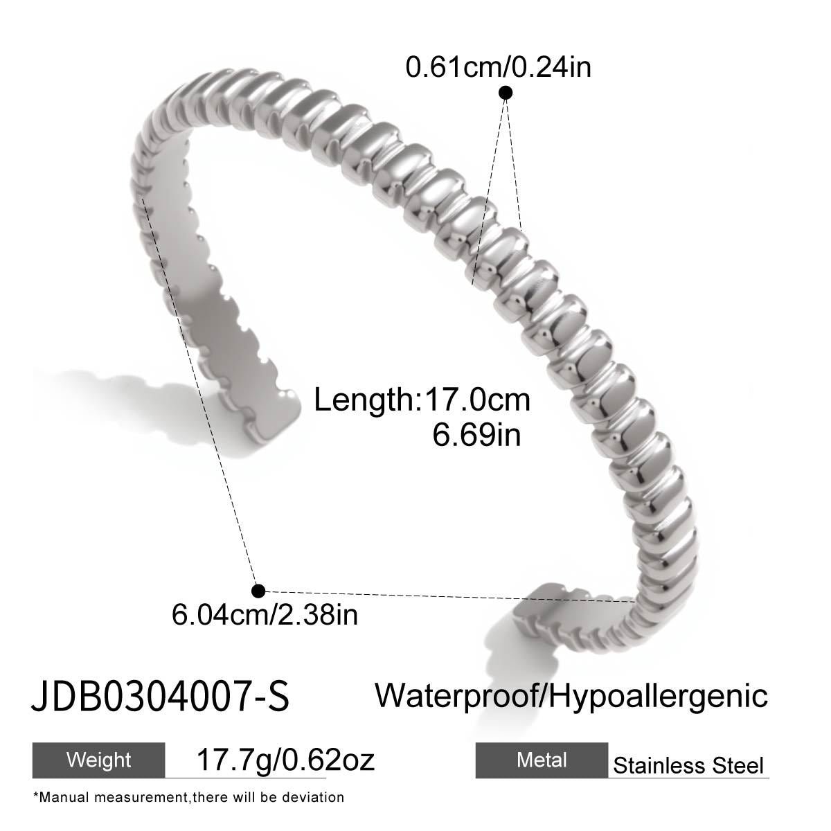 Pulsera abierta minimalista texturizada de acero inoxidable chapado para mujer