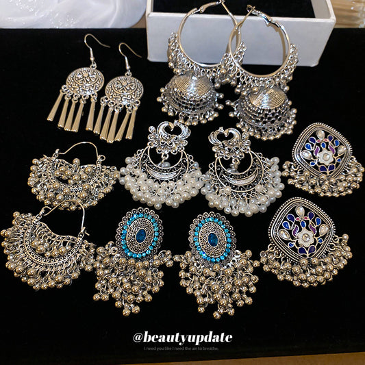Pendientes Geométricos de Estilo Étnico con Incrustaciones de Pedrería y Acabado Chapado para Mujer