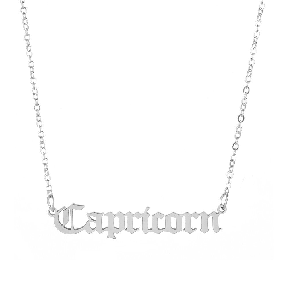 Minimalist Stainless Steel Teardrop Zodiac Letter Necklace for Unisex