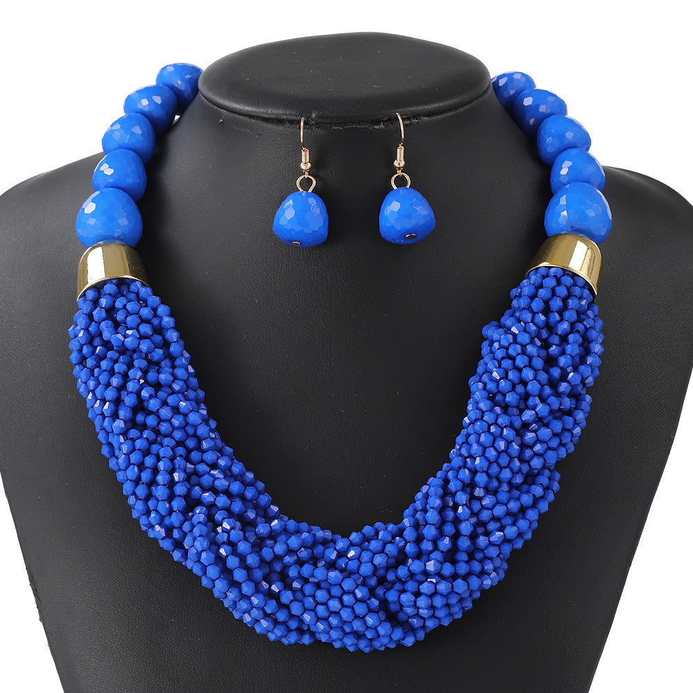 Set di collane statement multi-strato in stile boho chic con perline, ciondolo in resina a trama intrecciata e motivo a nuvola, per donna