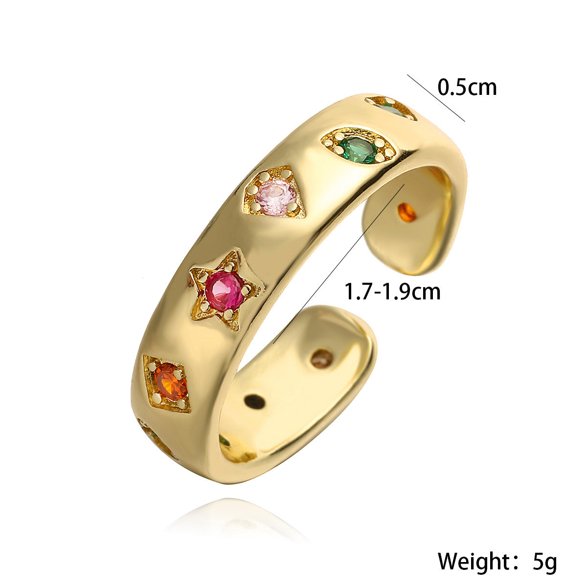 Anello aperto geometrico retrò minimalista da donna in ottone con placcatura in oro 18 carati e intarsio in zircone