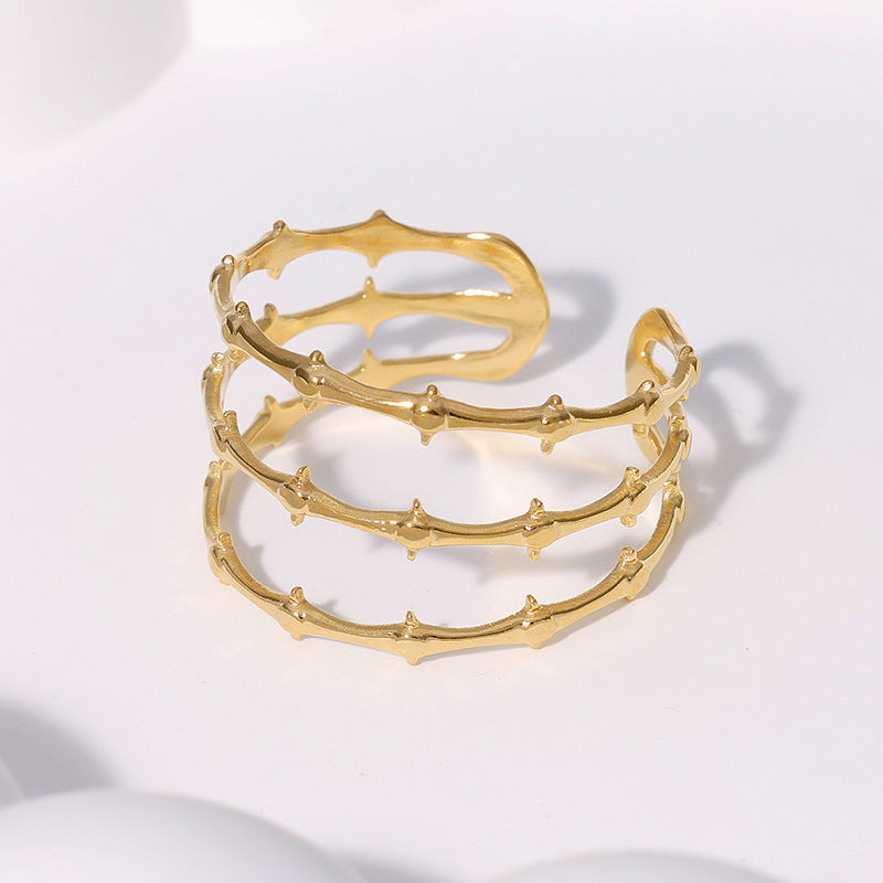 Minimalist Sweet Bamboo Plant Stainless Steel Plated Open Ring for Women