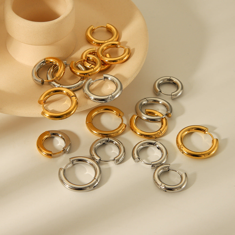 INS-Inspired Geometric Hoop Earrings in Titanium Steel with 18K Gold Plating for Women