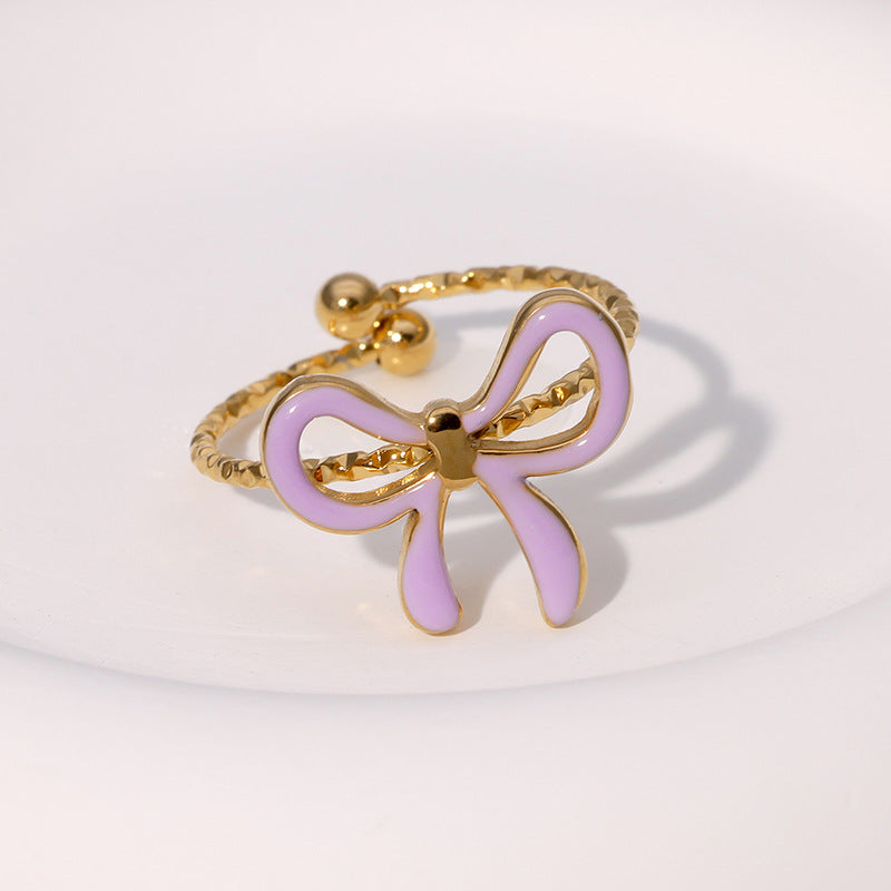 Delizioso Anello Aperto da Donna a Forma di Fiocco in Acciaio Inossidabile Placcato Oro Stile Minimalista