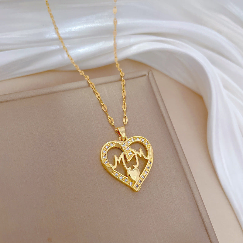 Collar Minimalista de Acero de Titanio con Forma de Corazón y Detalles de Circonita Cúbica para Mujeres y Hombres, Delicada Cadena a la Clavícula