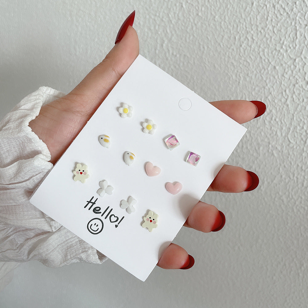 Sweet Geometric Ceramic Drip Oil Earrings with Pearl Accents and 925 Sterling Silver Posts