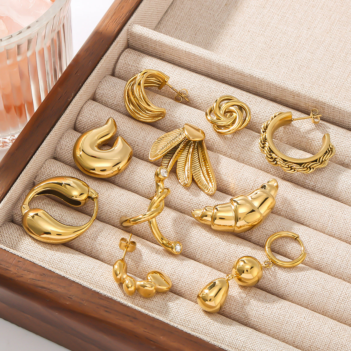 Minimalist Geometric Stainless Steel Hoop Earrings with 18K Vacuum Plating for Women