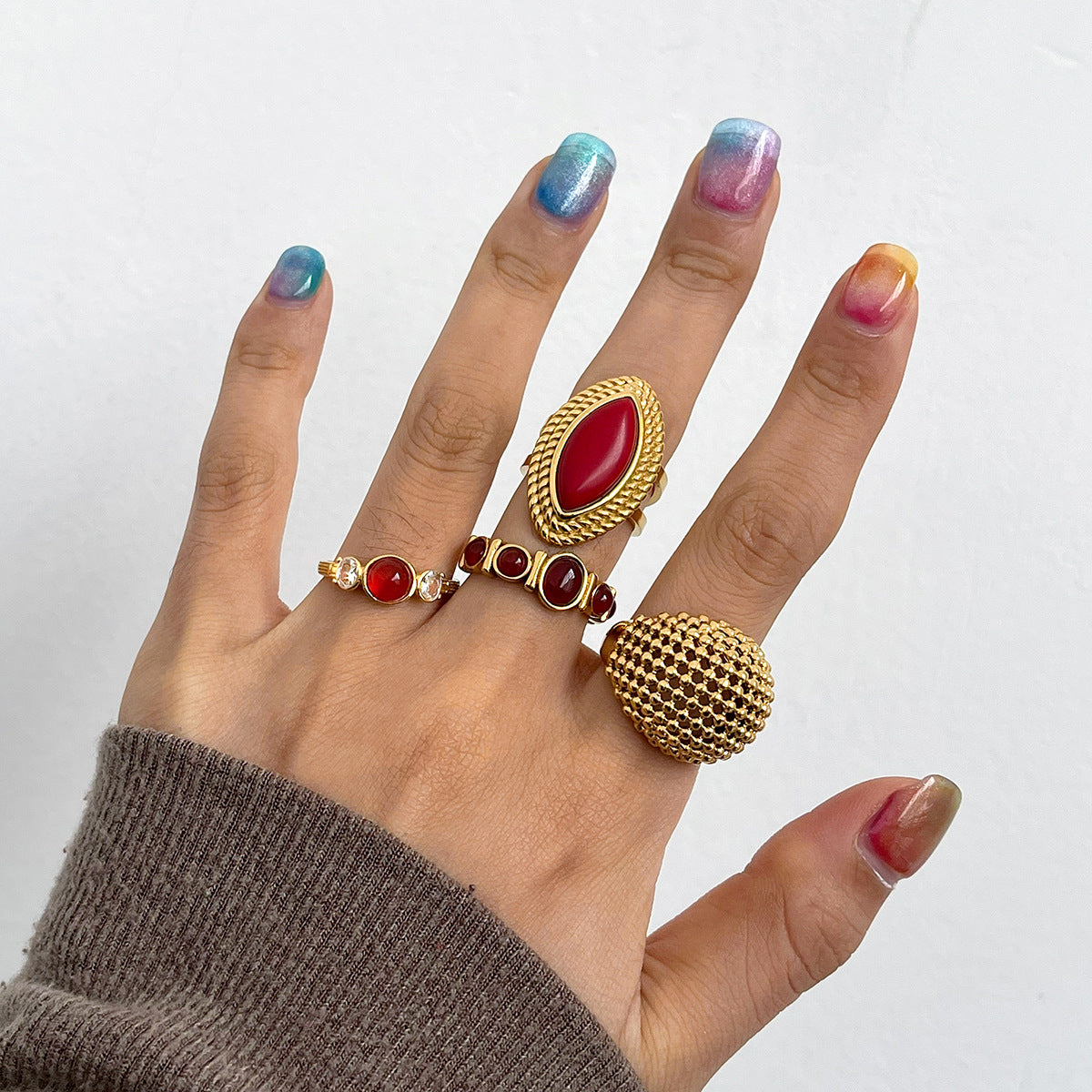 Anillo de acero inoxidable geométrico con galvanoplastia para mujer, joyería de banda minimalista a la moda