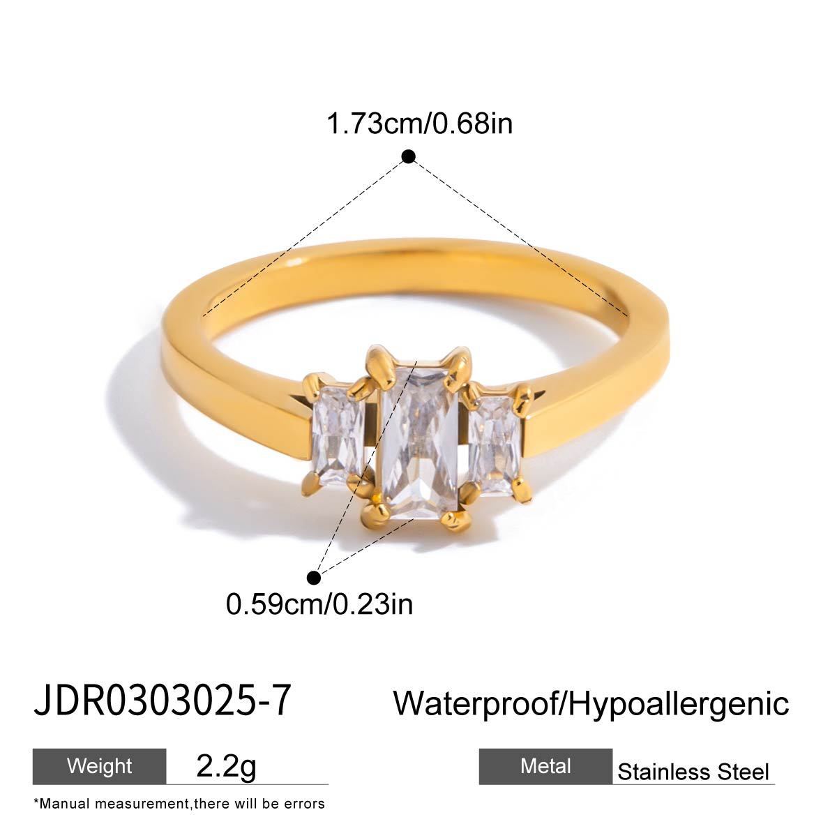 Anillo de acero inoxidable geométrico minimalista con incrustaciones de circonita chapado para mujer, joyería de lujo