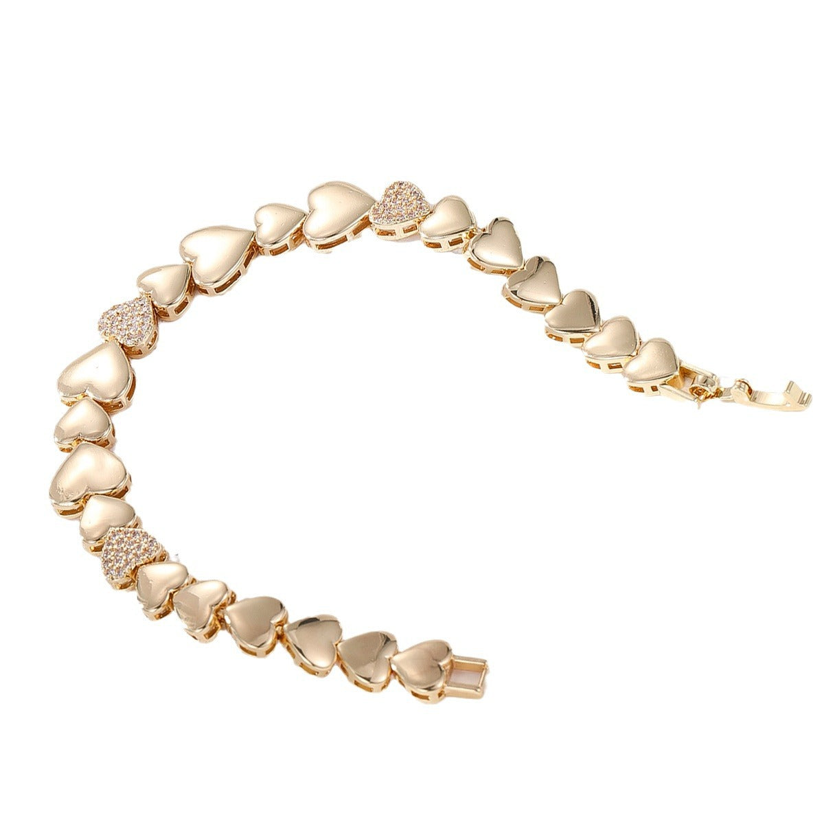 Pulsera de Cobre con Incrustaciones de Circonita en Forma de Corazón Minimalista y Dulce para Mujer