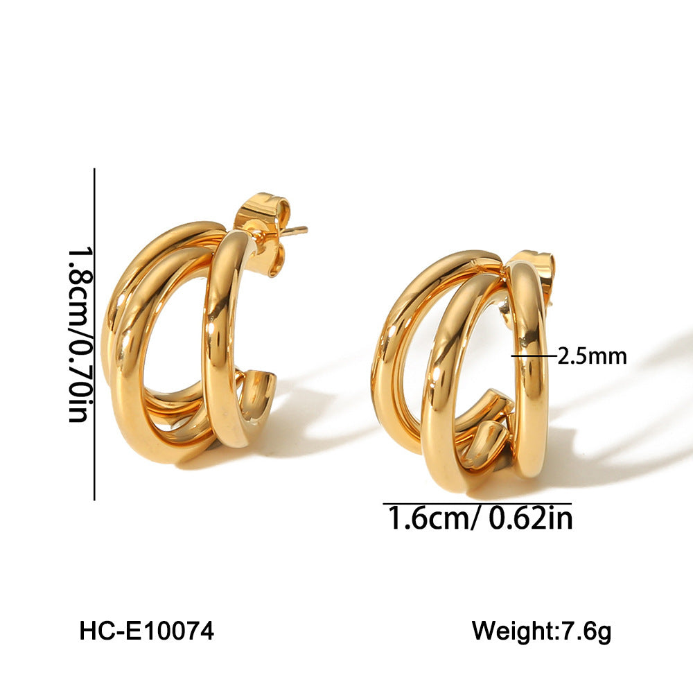 Minimalist Geometric Triple Line Stainless Steel 18K Gold Plated Earrings for Women