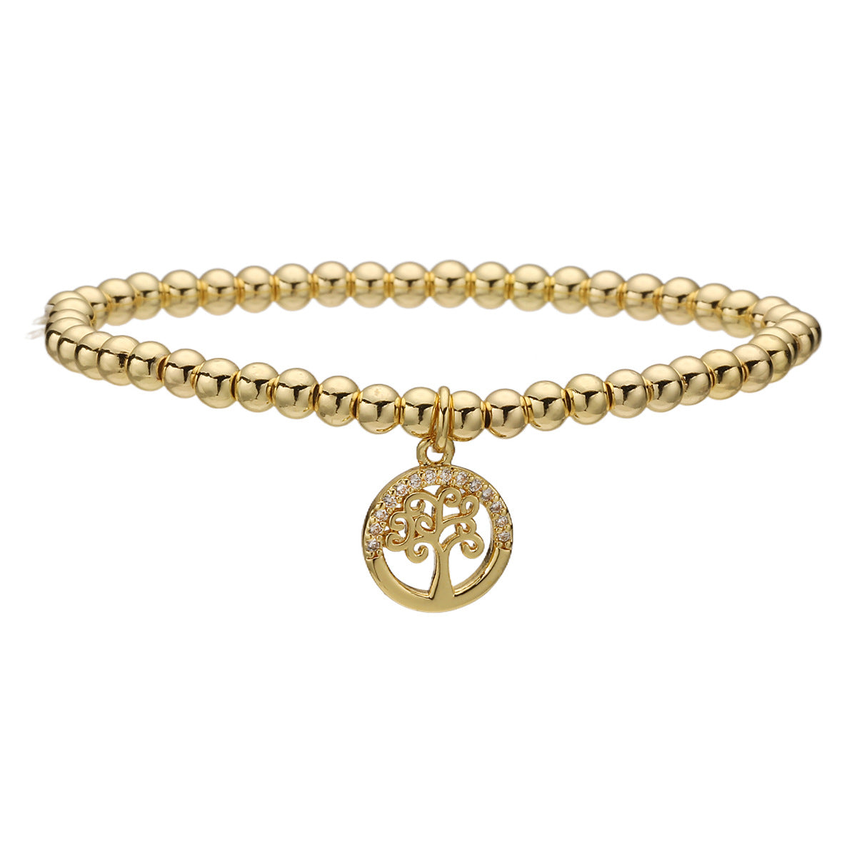 Minimalist 18K Gold Plated Brass Geometric Tree of Life Cubic Zirconia Inlay Bracelet for Women