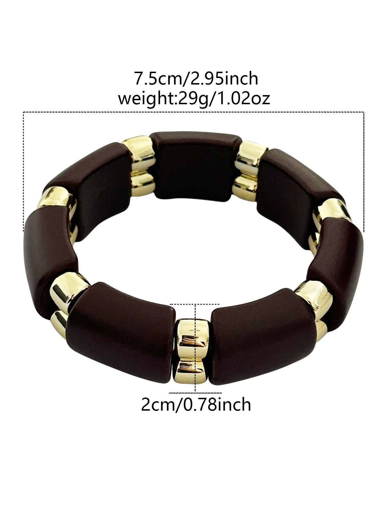 Bracciale in acrilico lucidato geometrico minimalista con perline fatte a mano, tono marrone