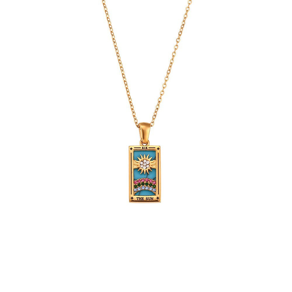 Collana Pendente Geometrica Minimalista da Donna in Acciaio Inox con Placcatura in Oro 18K e Finitura Smaltata