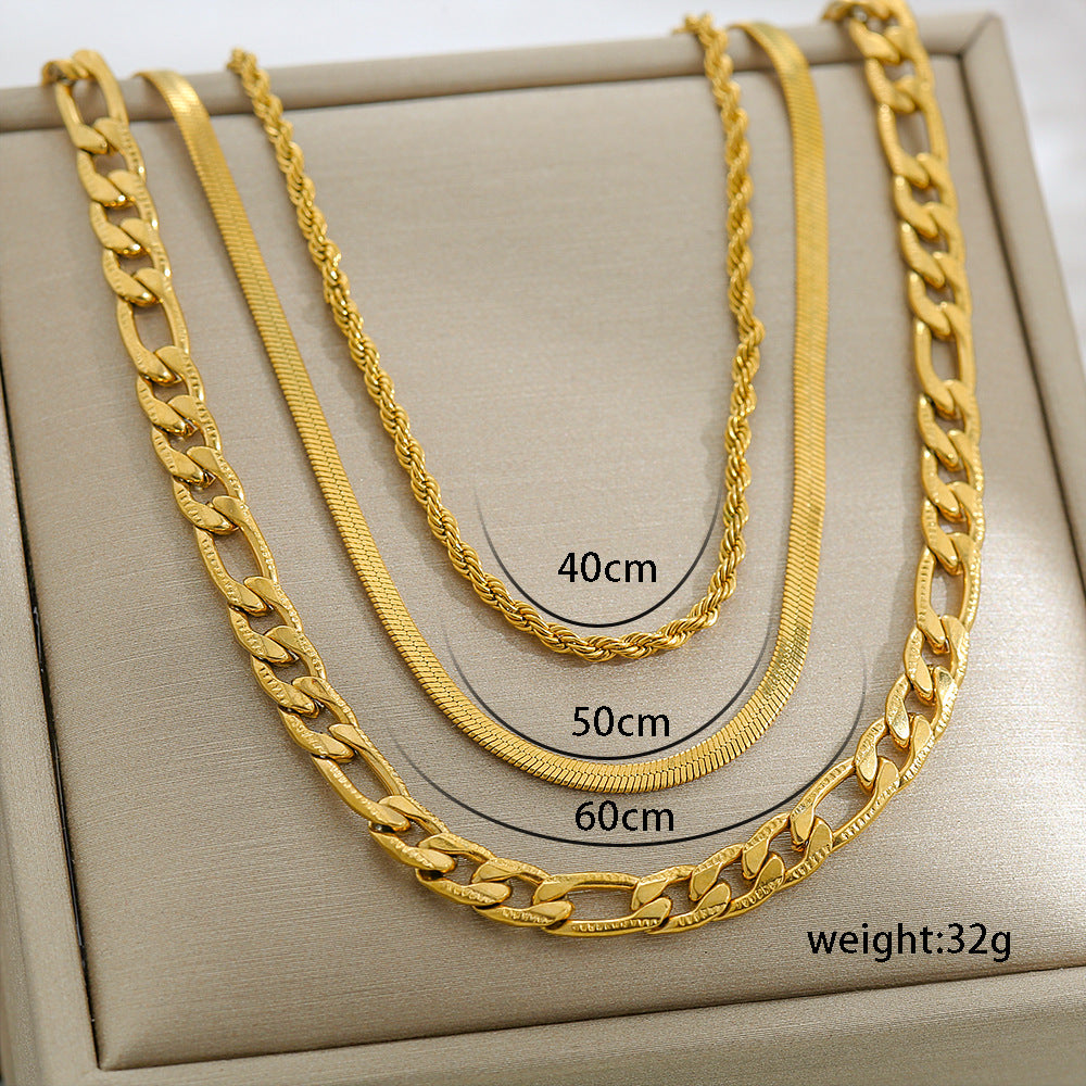 Collana Minimalista da Donna a Tre Strati in Acciaio al Titanio Placcato Oro per Clavicole