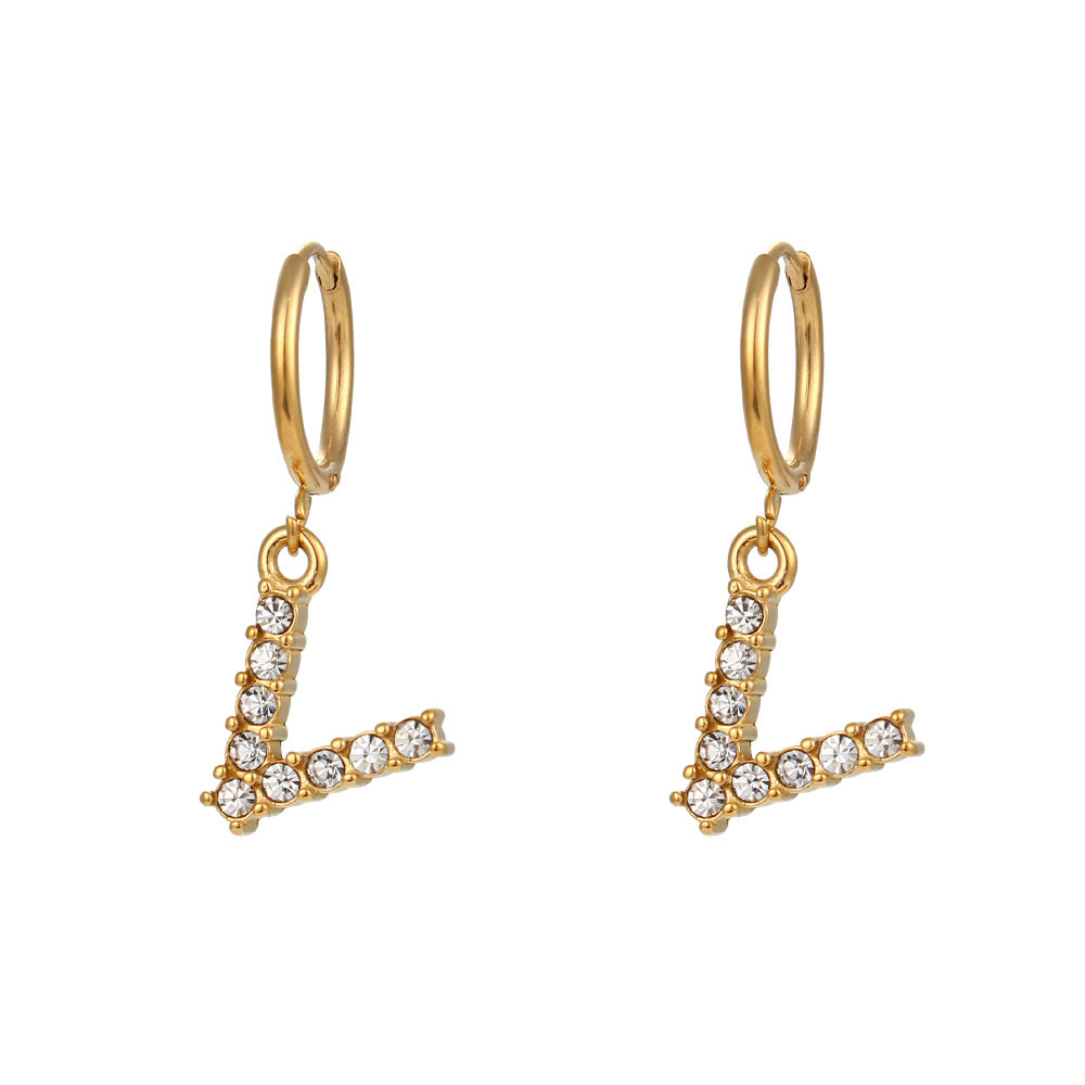 Minimalist Fashion Letter Earrings for Women Stainless Steel with 18K Gold Plating and Micro-Pave Zirconia