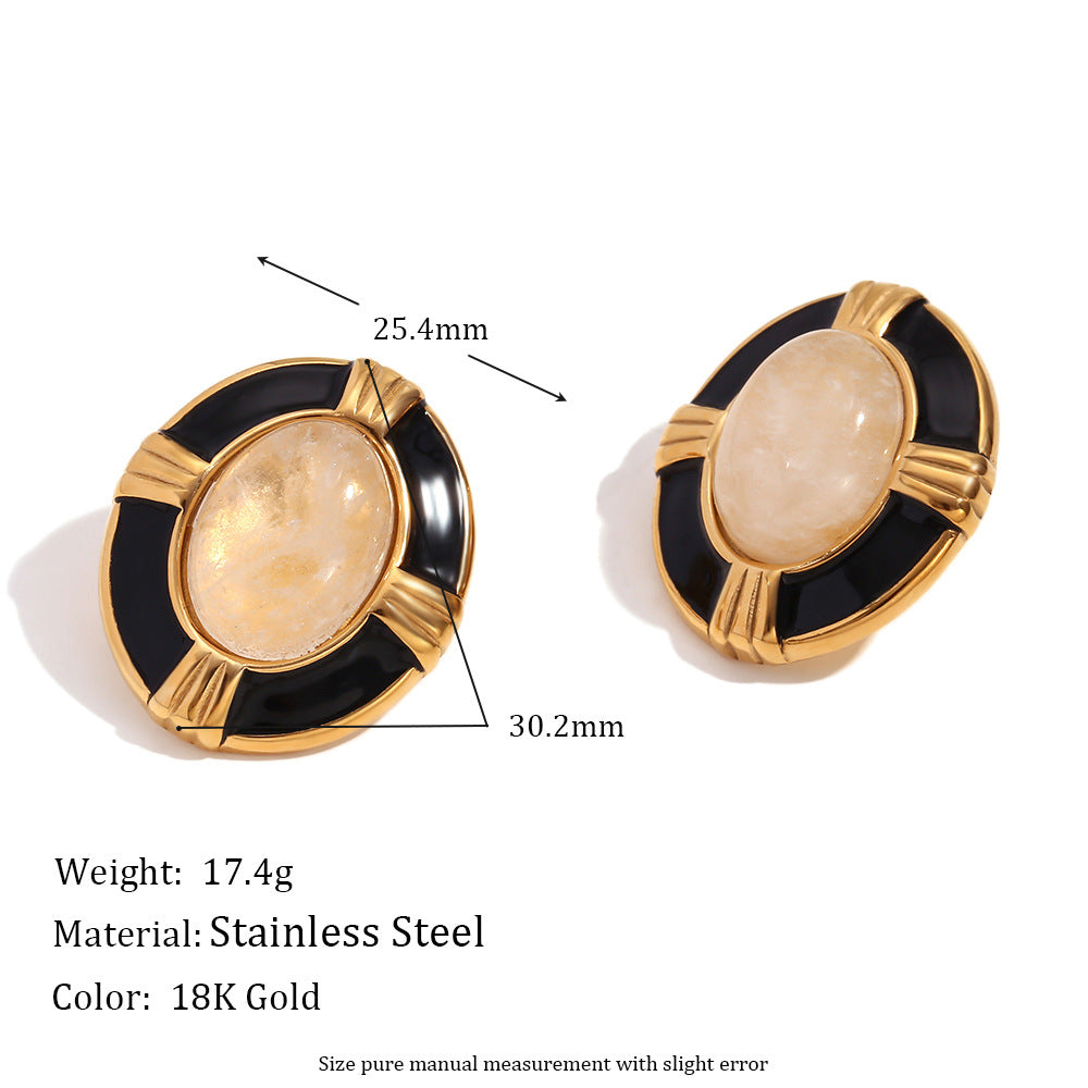 Orecchini da donna alla moda minimalistici a croce ovale in acciaio inossidabile con placcatura in oro 18K