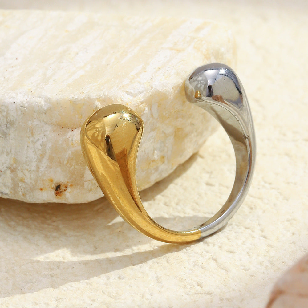 Minimalist Geometric Stainless Steel Plated 18K Gold Double-Head Ring for Women Luxury Fashion Accessory
