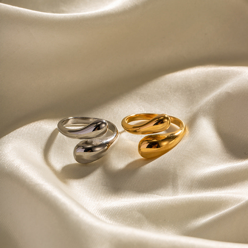 Fashionable Adjustable Open-Ended Geometric Stainless Steel Ring for Women with Gold Plating