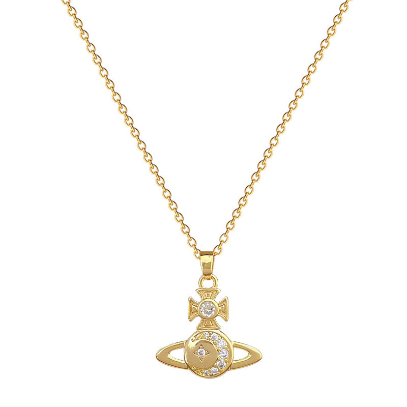 Collana con Ciondolo a Croce Minimalista in Acciaio al Titanio con Intarsio di Strass per Donne e Uomini, Delicata Catena per Clavicola