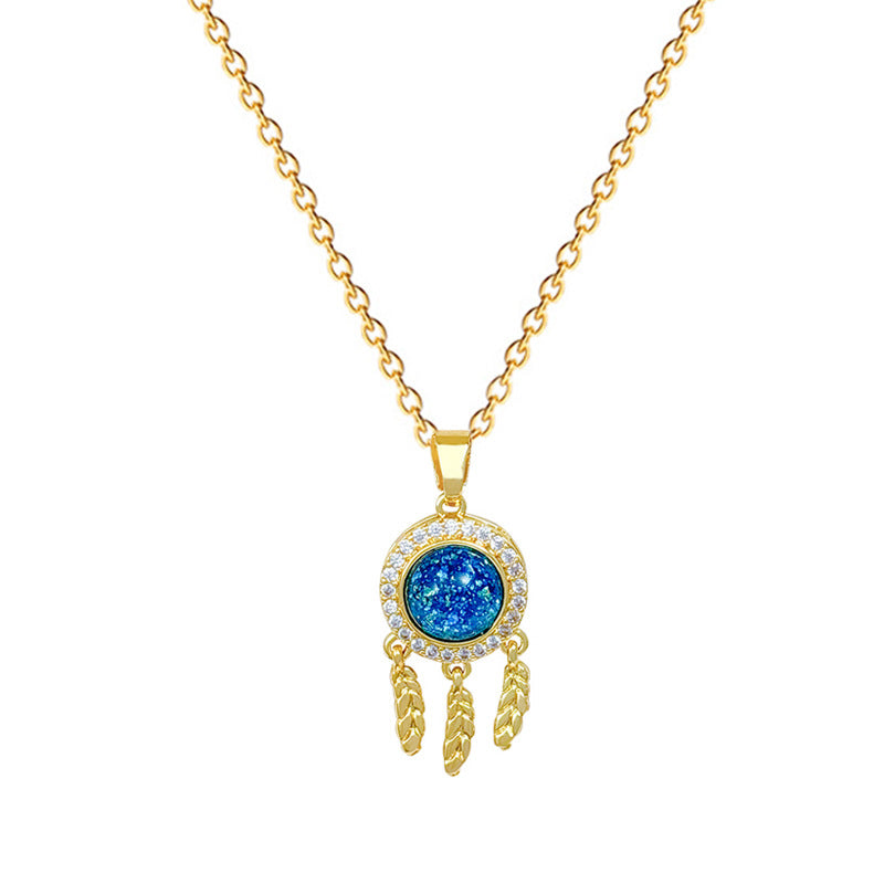Sweet Geometric Moon Rhinestone Pendant Titanium Steel Necklace for Unisex
