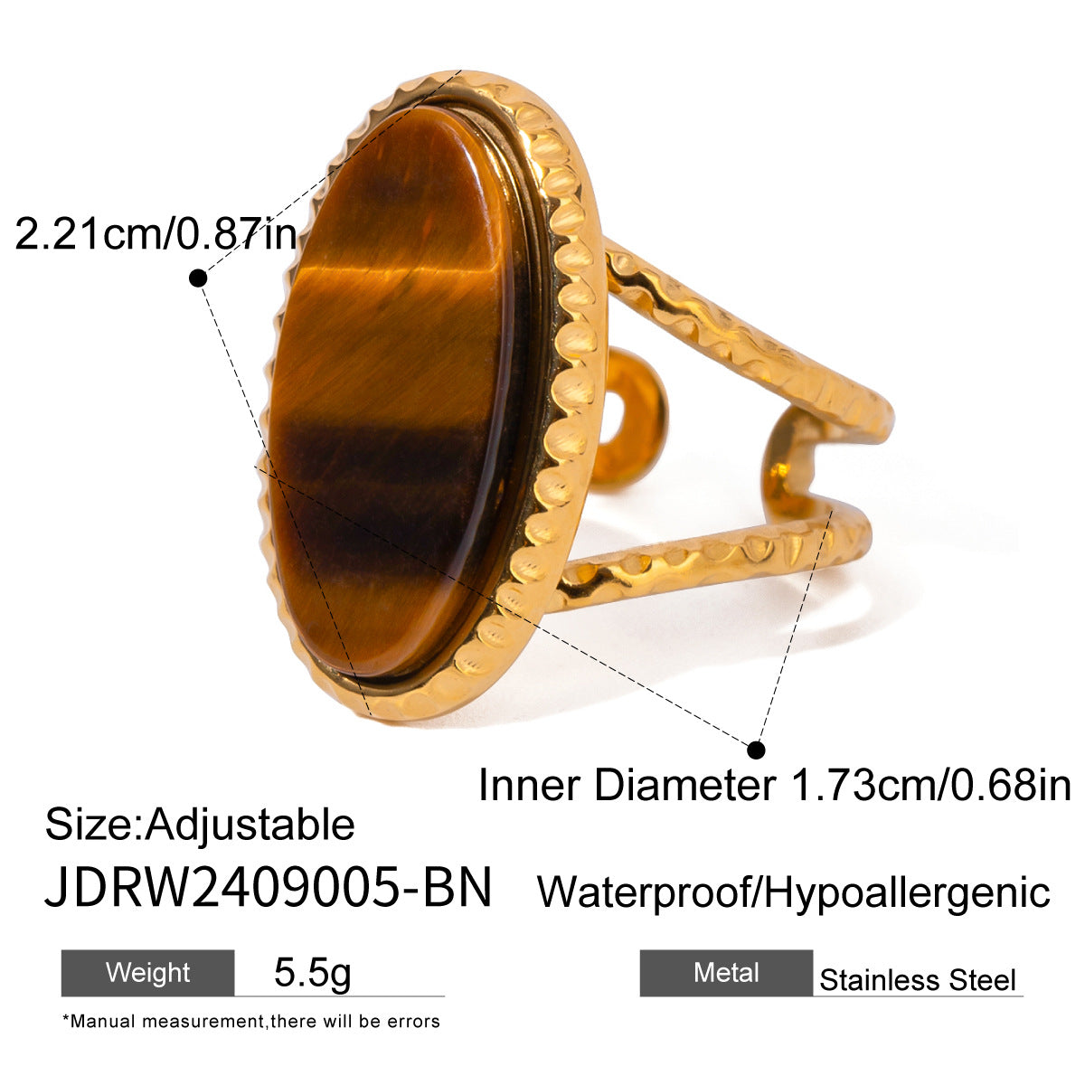 Geometric Stainless Steel Tiger Eye Ring with Plating Finish for Men and Women