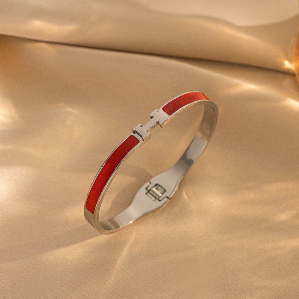 Set Collana da Donna Minimalista con Lettera H Floreale in Acciaio al Titanio con Catena a O