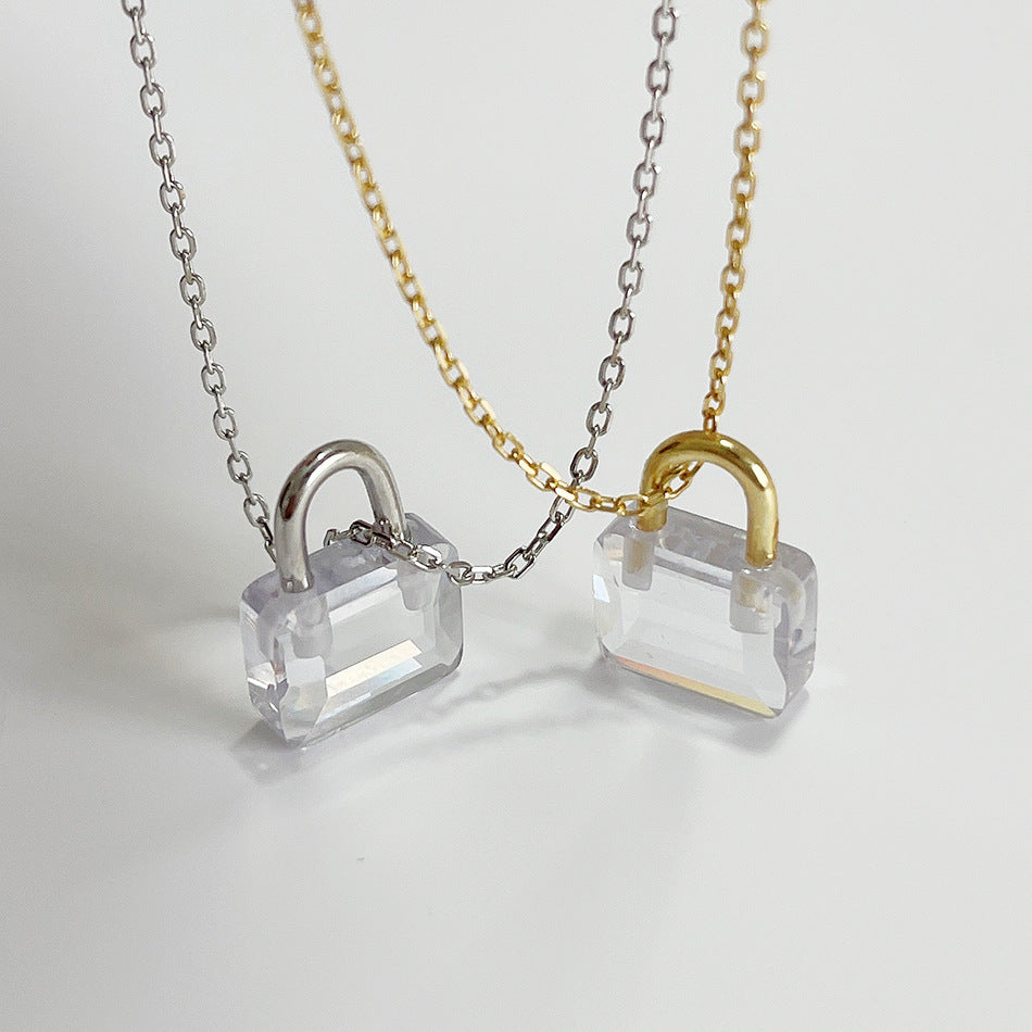 Elegante Collana Mini Lucchetto Geometrico Placcata Oro in Argento Sterling 925 con Zirconia Cubica e Catena Curb