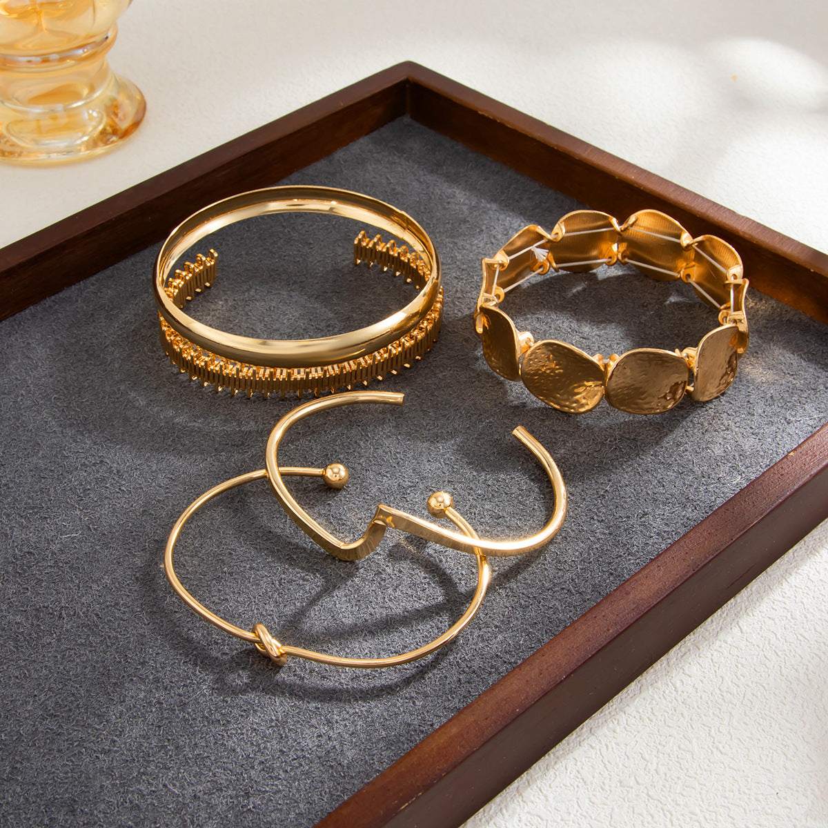 Exaggerated Geometric Oval Plated Iron Multi-layer Twisted Knot Open Cuff Bracelet