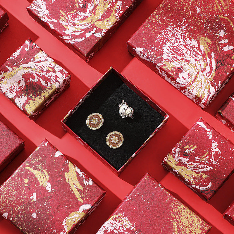 Hand-Drawn Irregular Red Floral Jewelry Box for Rings Earrings Necklaces Bracelets Packaging Gift Box