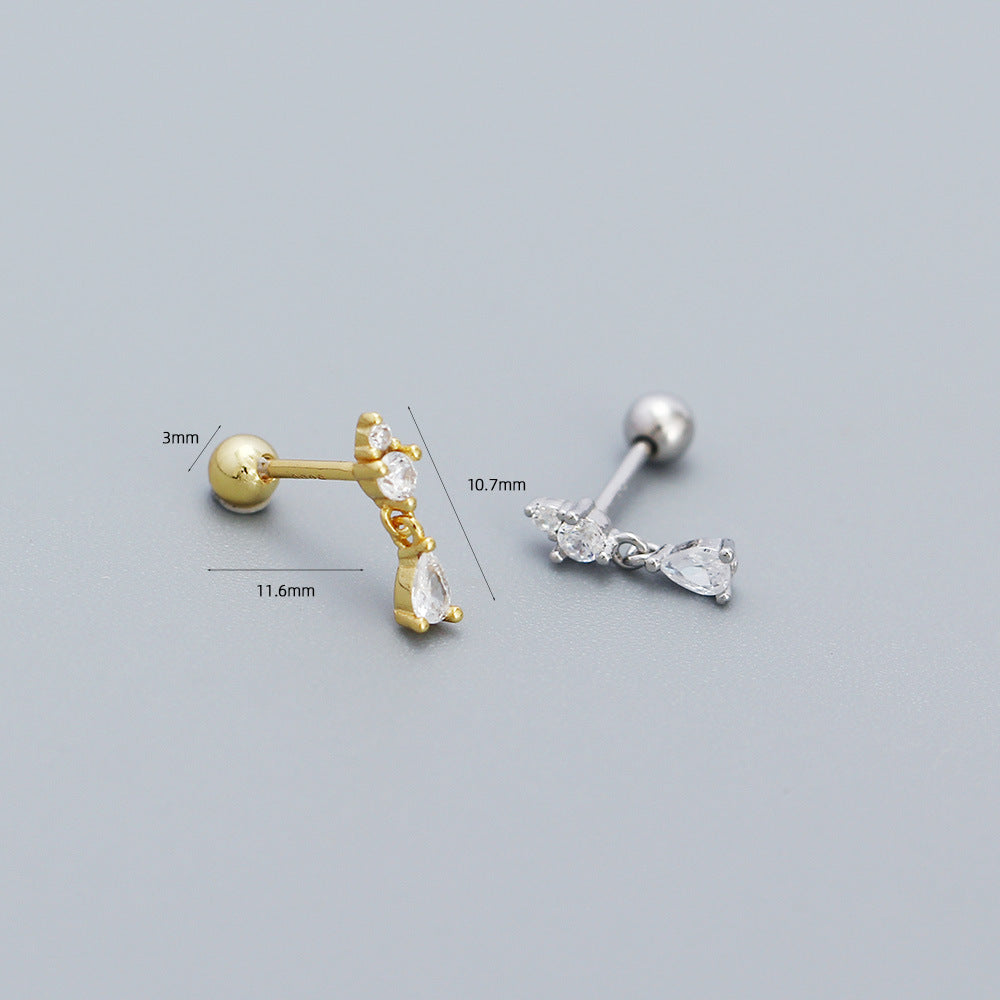 Orecchini a polsino con ciondolo a borchia minimalista geometrico lucido in zirconia per donne e uomini con finitura placcata in argento sterling 925