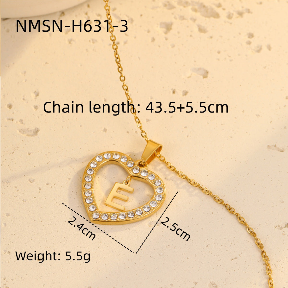 Fashionable Heart-Shaped Stainless Steel Necklace with 18K Gold Plating and Zircon Inlay for Women