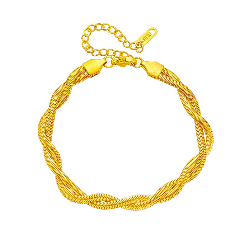 Bracciale a catena a serpente intrecciata in acciaio al titanio, stile punk hip hop minimalista da donna