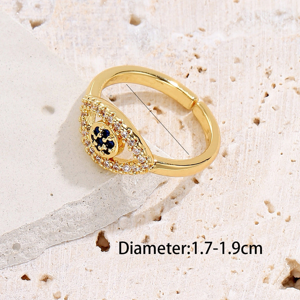 Anello occhio di demone geometrico a vista per donna in rame con placcatura in oro 18 carati e intarsio in zircone