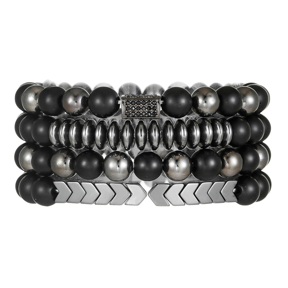 Handmade Geometric Round Hematite Beaded Bracelet Set for Unisex