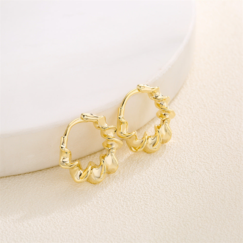 Minimalist Geometric Copper Hoop Earrings with 14K Gold Plating and 925 Sterling Silver Posts for Women