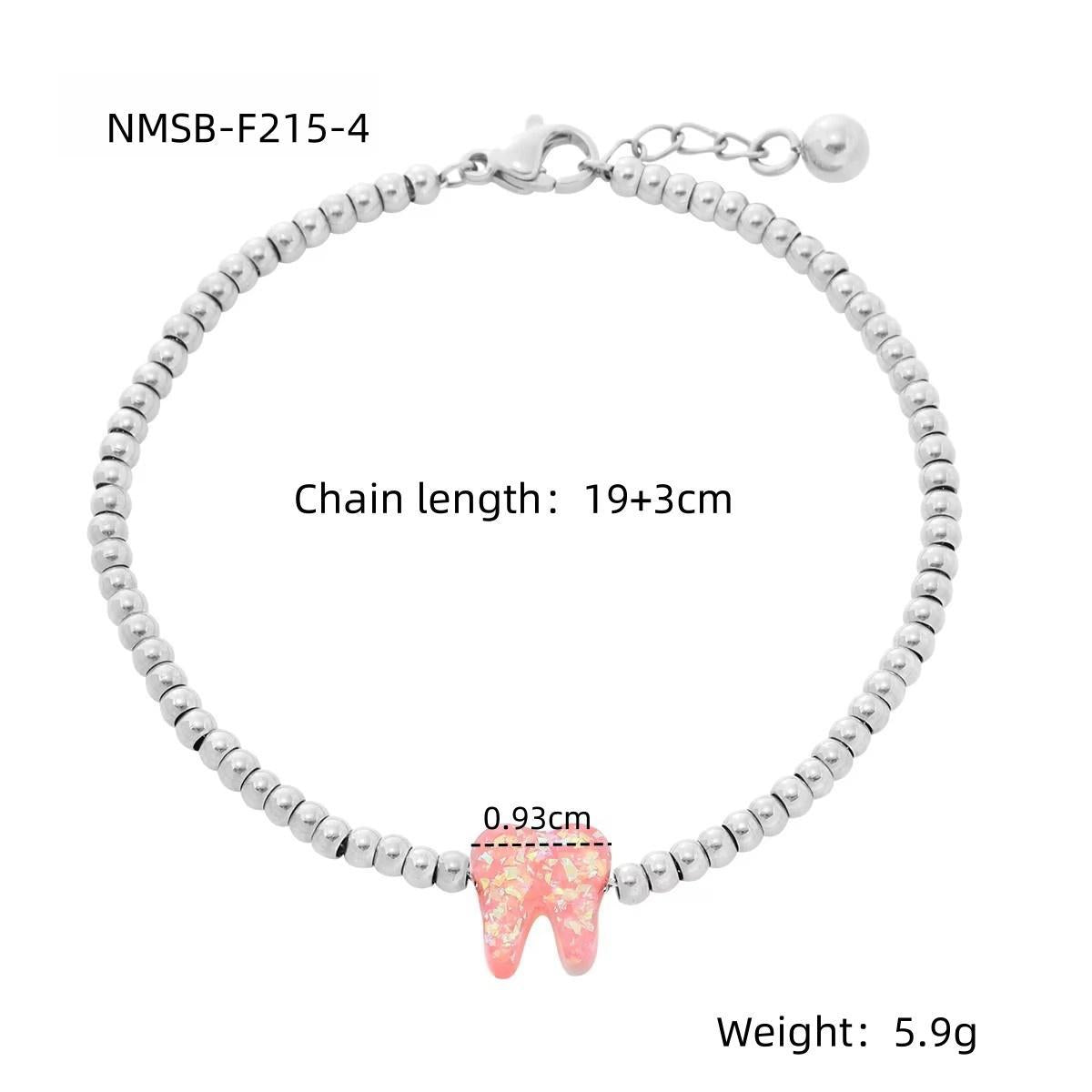 Bracciale da donna in acciaio inossidabile placcato oro 18 carati a forma di dente colorato