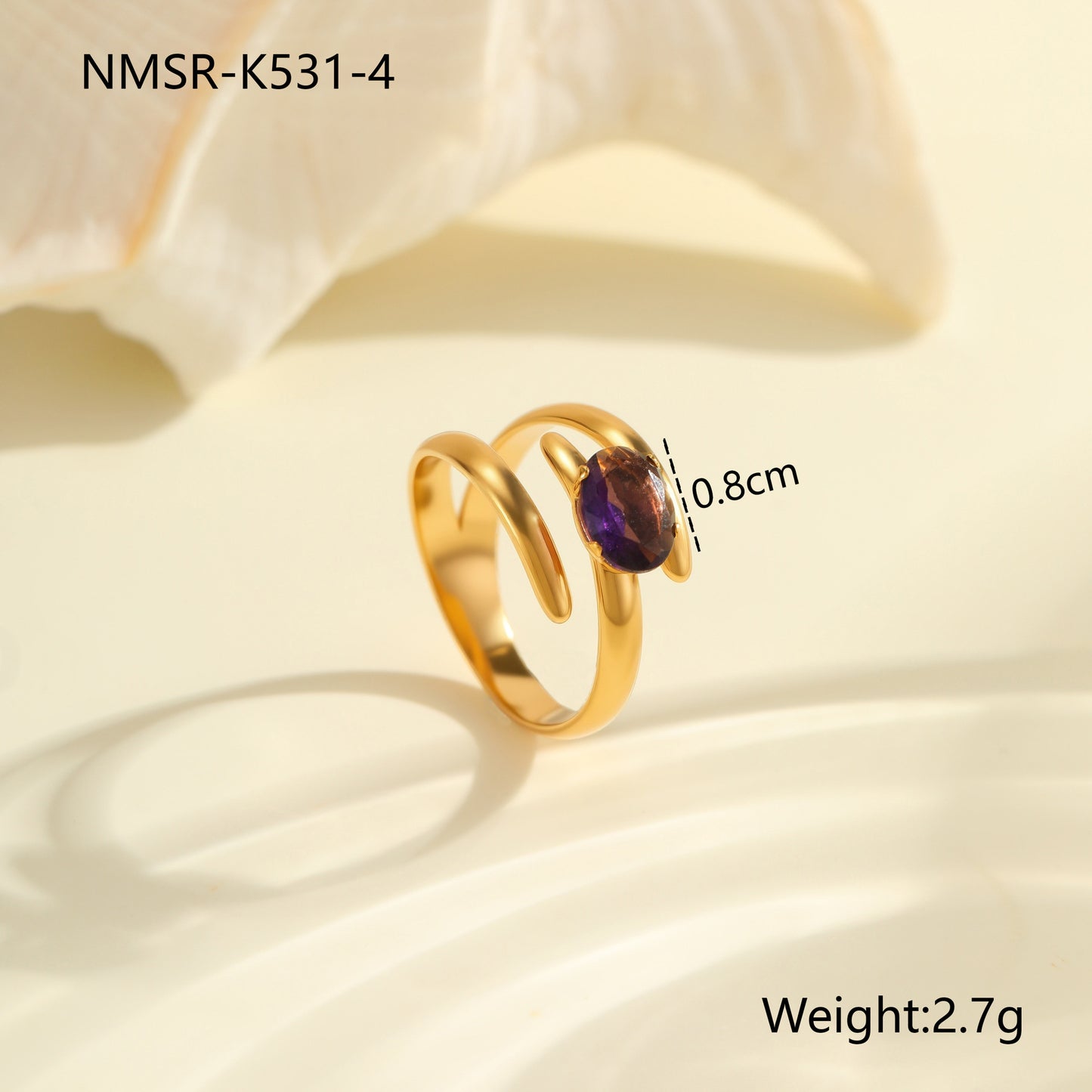 Anello da donna minimalista irregolare geometrico in acciaio inossidabile placcato oro con accento di zirconi