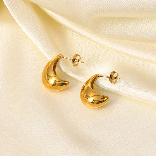 Geometric Stainless Steel Hoop Earrings with 18K PVD Gold Plating Smooth Hollow Design Fashionable Minimalist Ear Jewelry